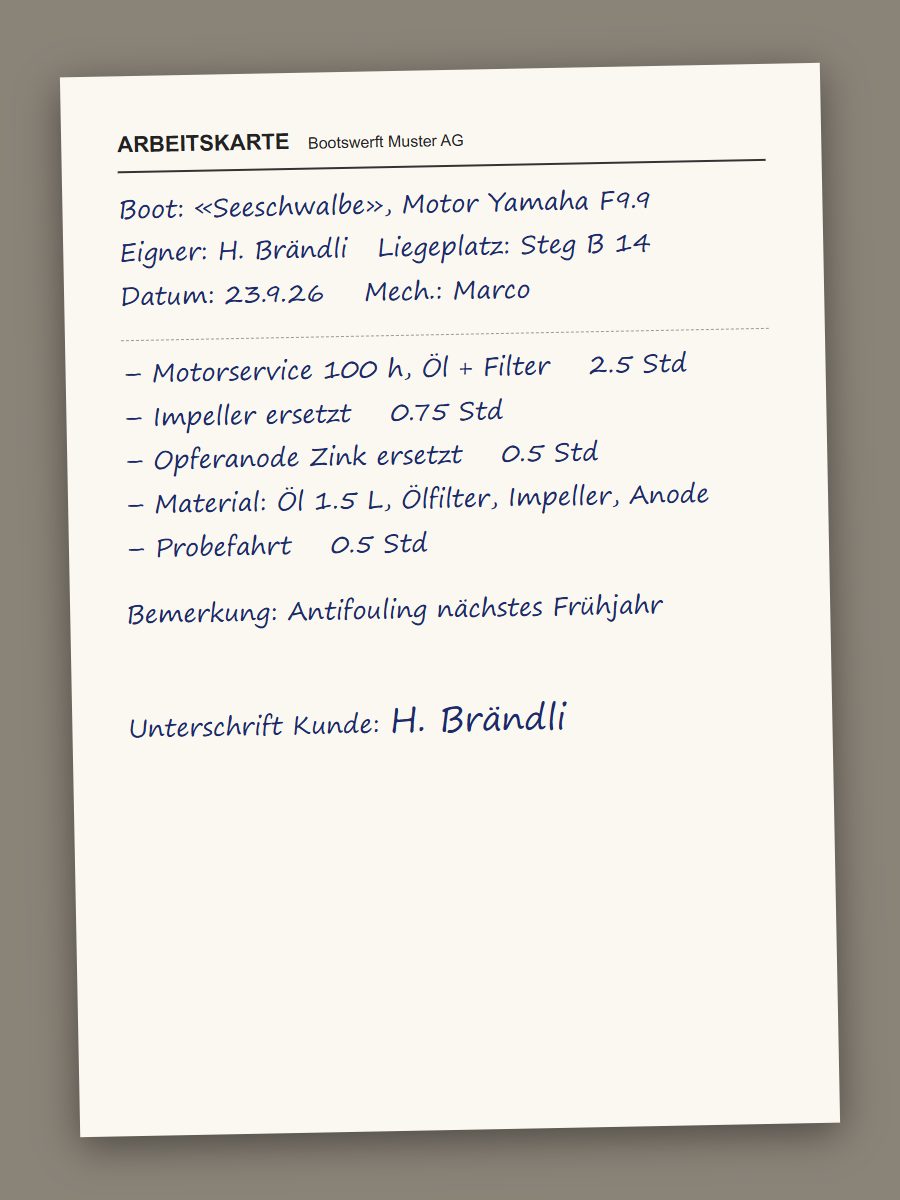Arbeitskarte Motorservice