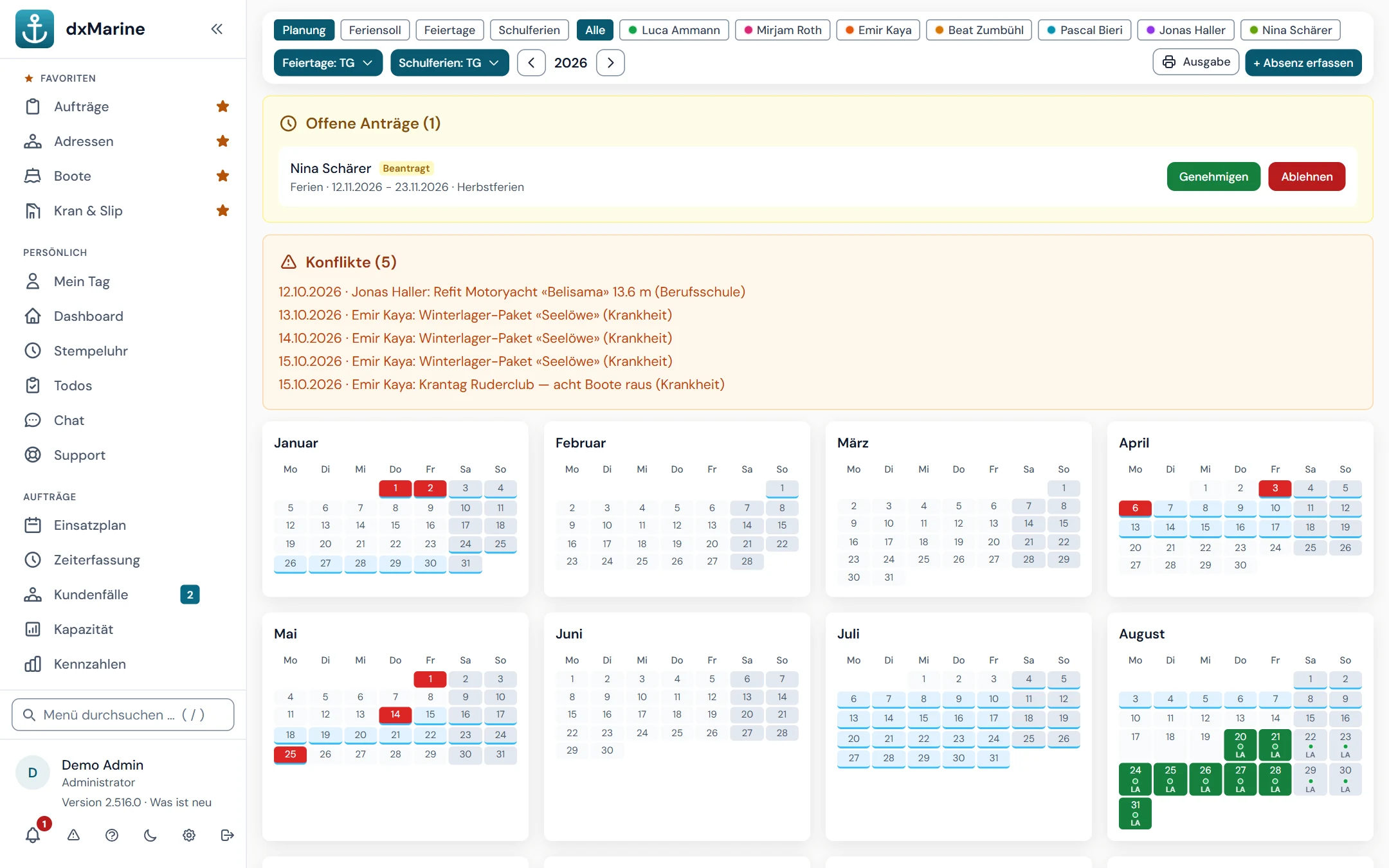 Ferienkalender mit Absenzen aller Mitarbeitenden